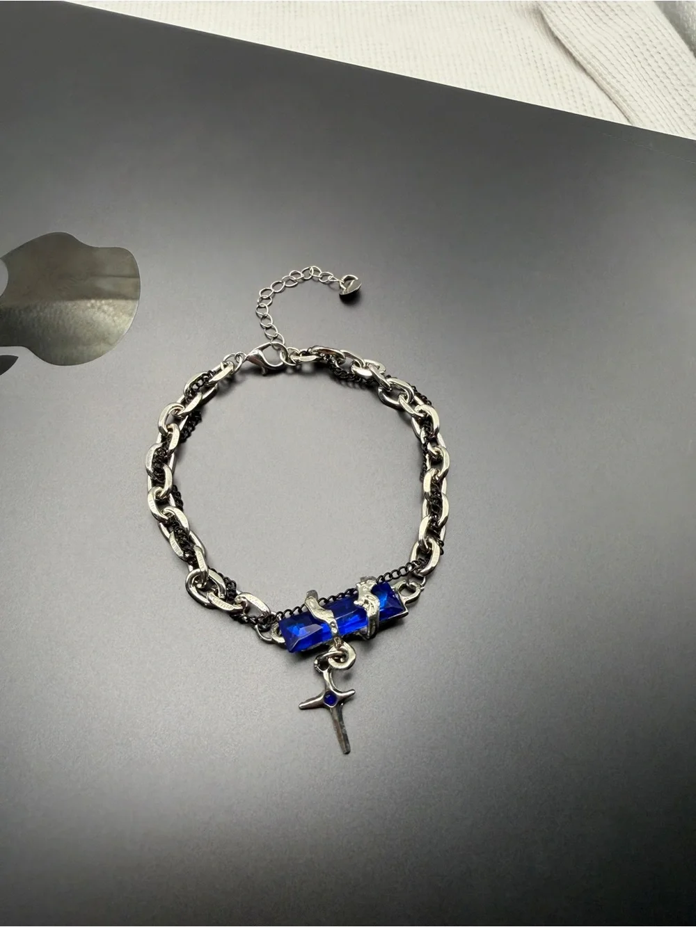 Blue Cyber Cross Bracelet